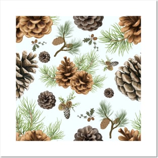 Botanical Earthy Pinecone Pattern Posters and Art